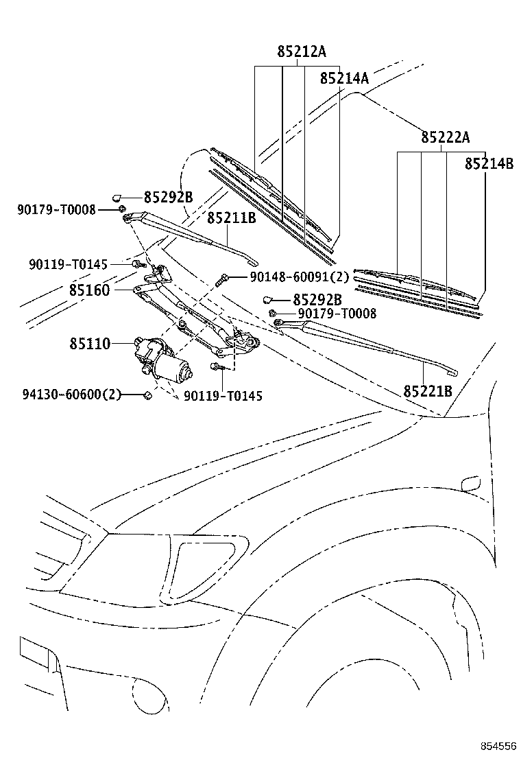 85211-0K030 ARM, FRONT WIPER, RH product image