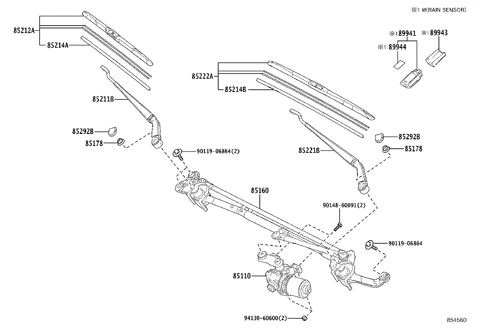 85221-60360 ARM, FRONT WIPER, LH product image