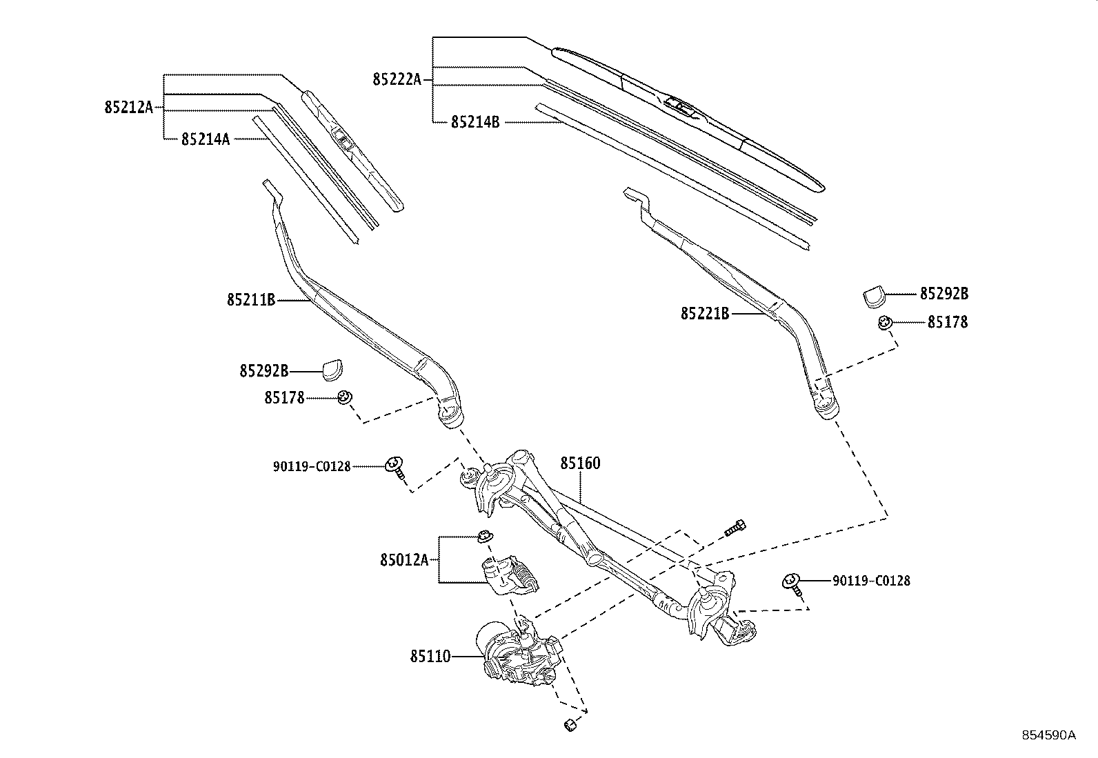 85222-0E120 BLADE, FR WIPER, LH product image