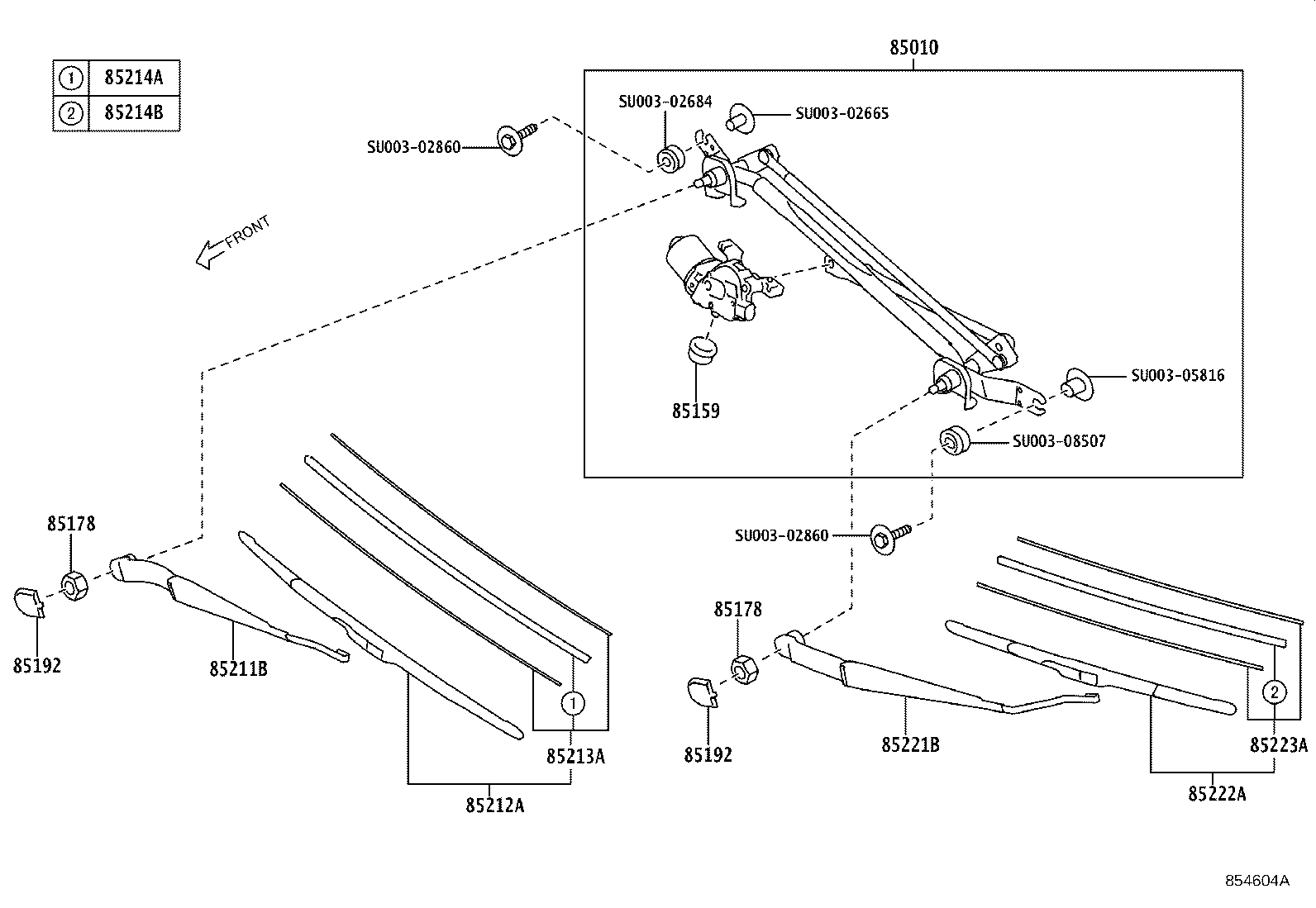 SU003-10148 ARM, FRONT WIPER, LH product image