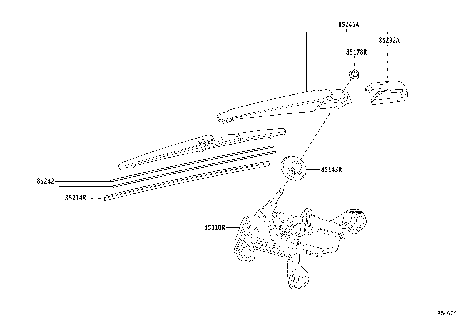 85241-0A040 ARM, REAR WIPER product image