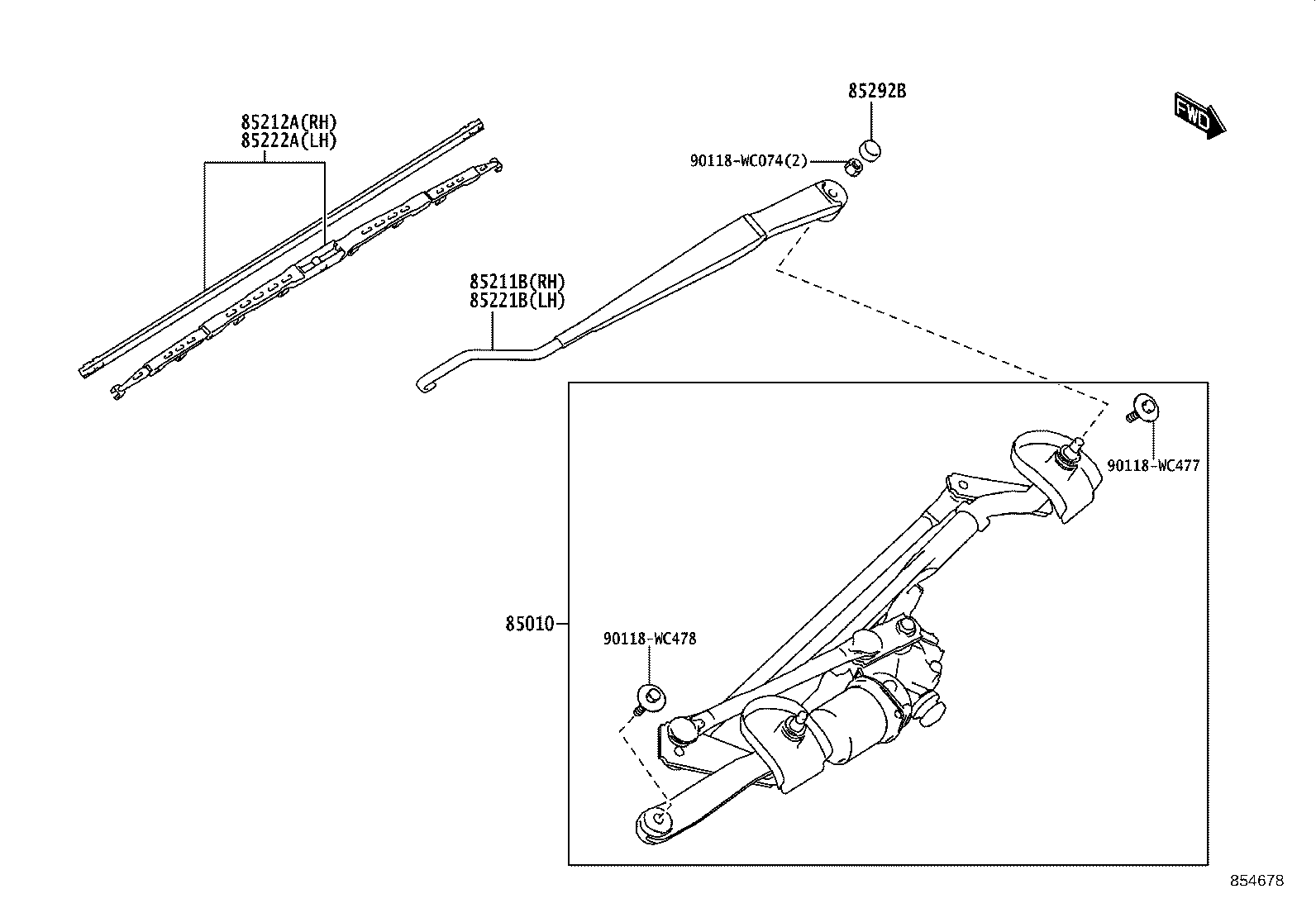 85211-WC006 ARM, FRONT WIPER, LH product image