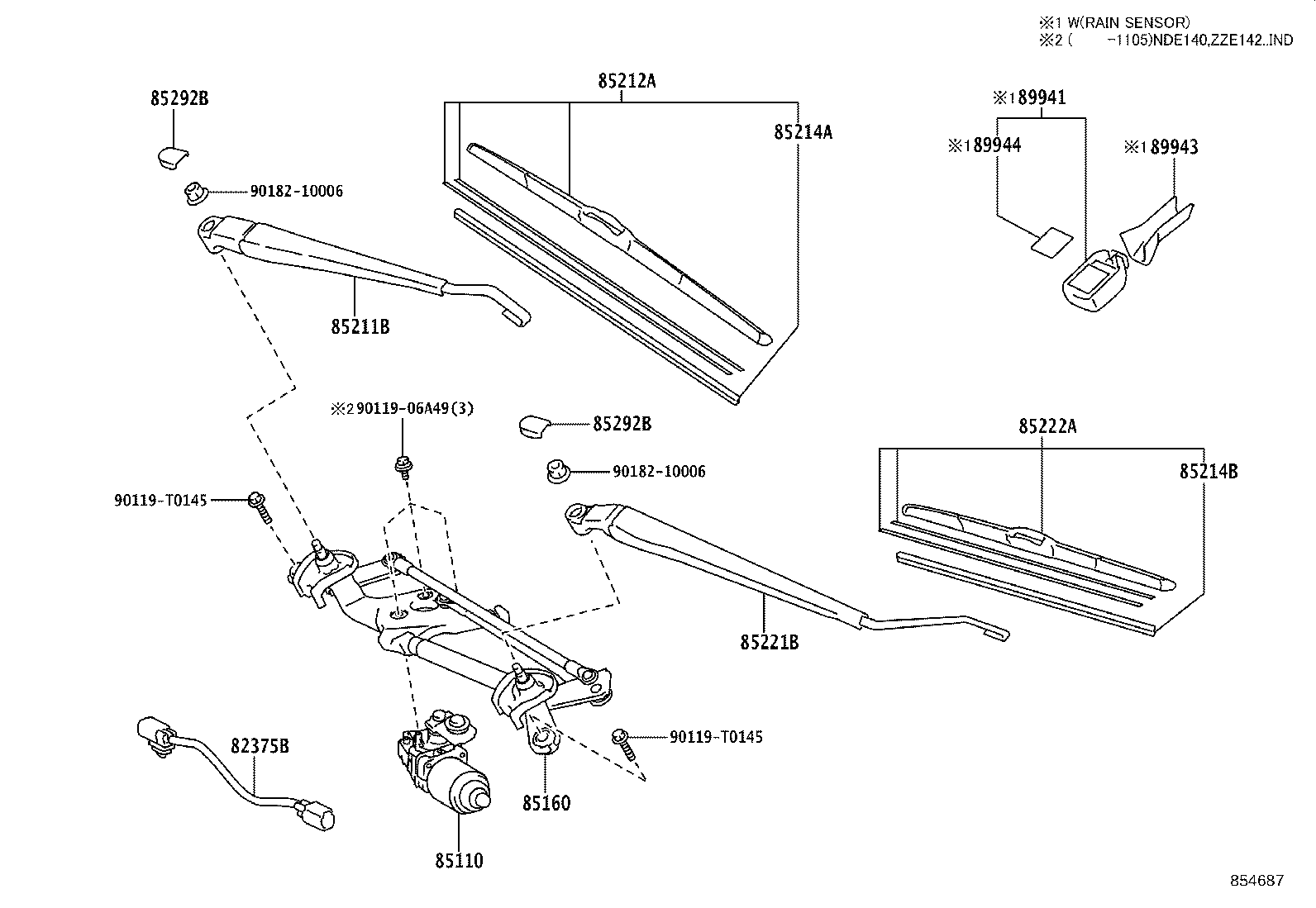 85211-02280 ARM, FRONT WIPER, RH product image
