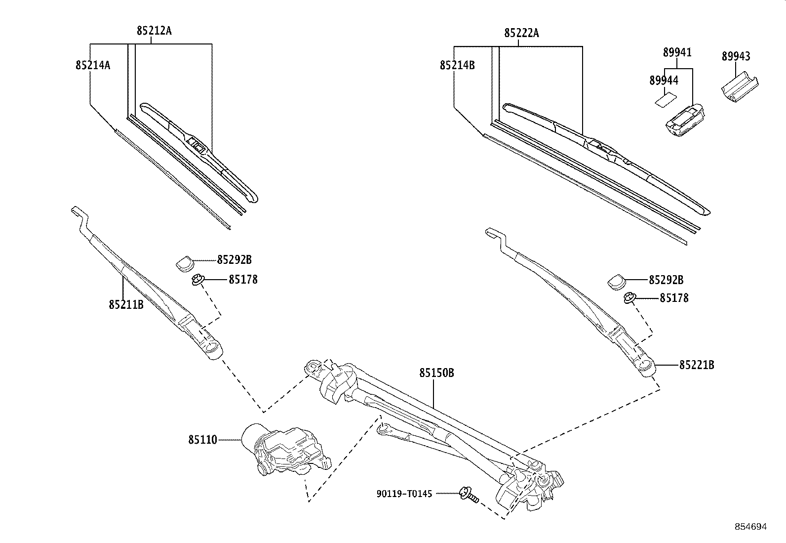 85211-06230 ARM, FRONT WIPER, RH product image