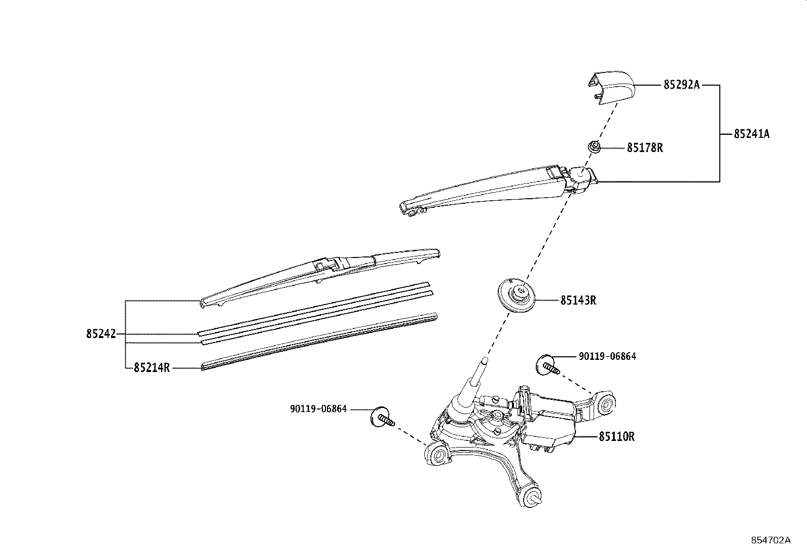 85241-78060 ARM, REAR WIPER product image