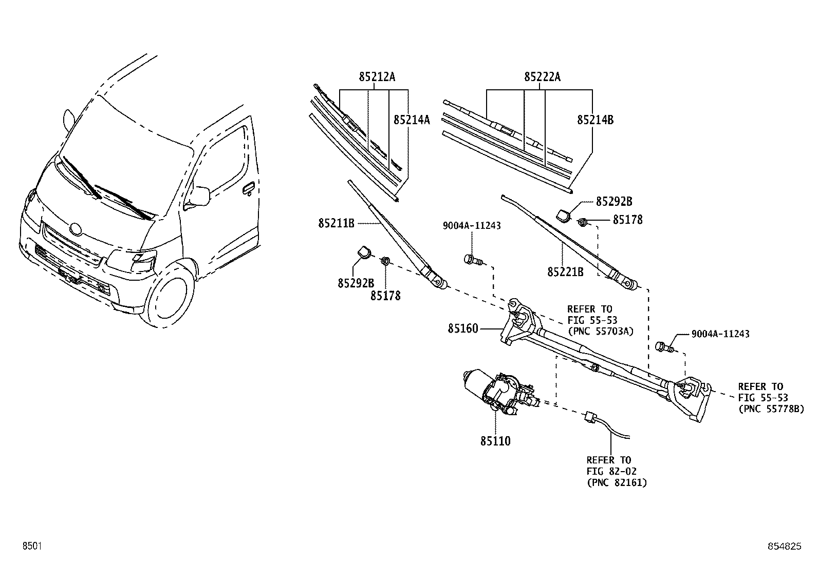 85211-BZ110 ARM, FRONT WIPER, RH product image