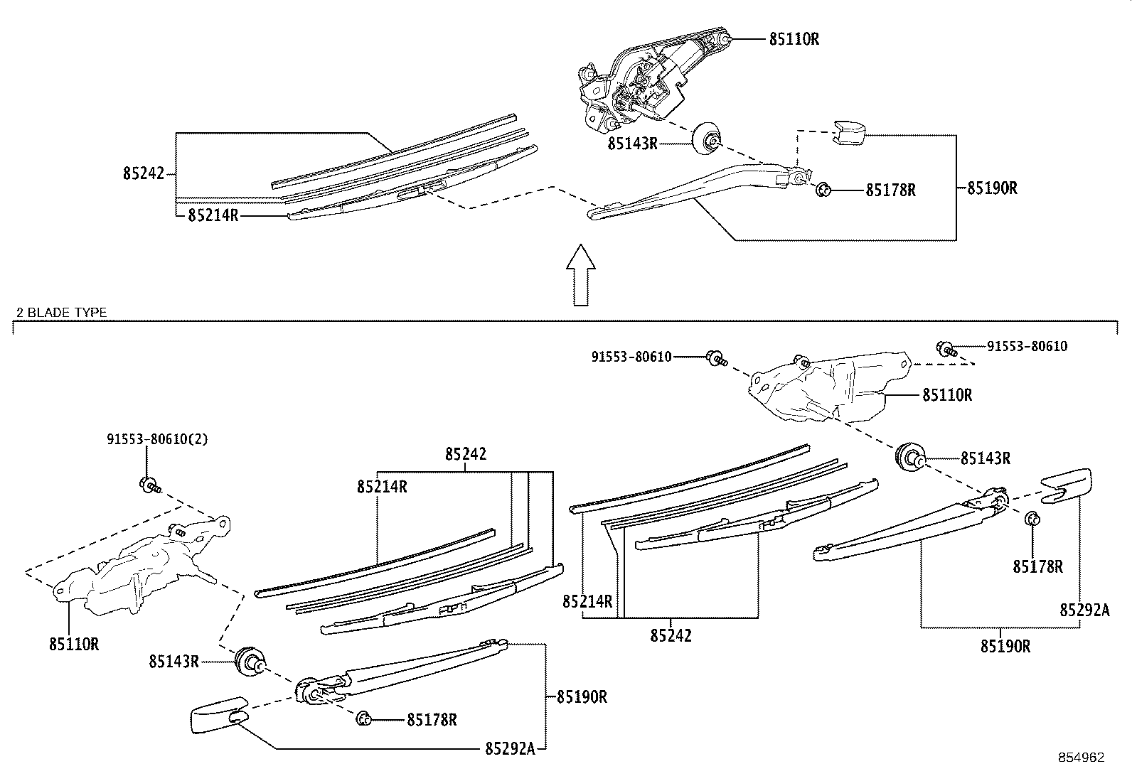 85241-26080 ARM ASSY, REAR WIPER product image