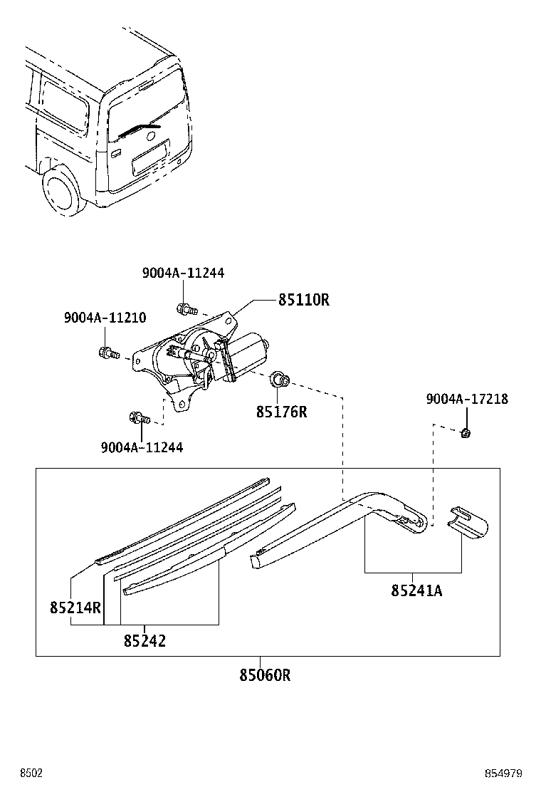 85240-BZ110 ARM AND BLADE ASSY, REAR WIPER product image