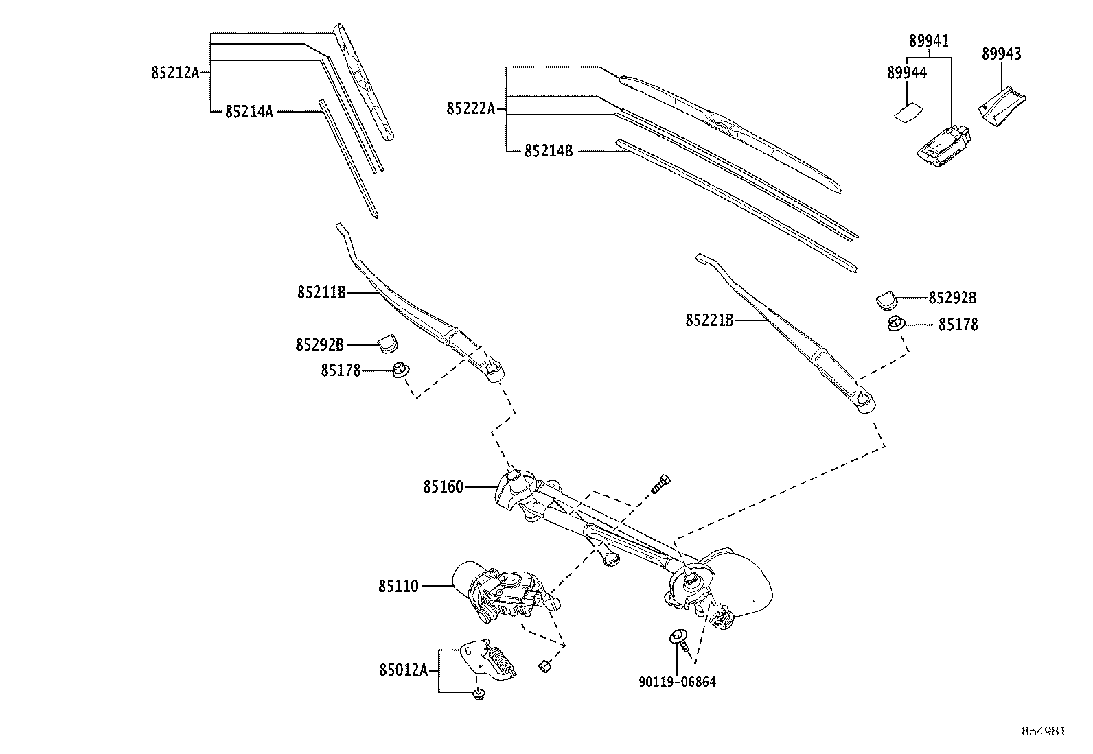 85211-46070 ARM, FRONT WIPER, RH product image