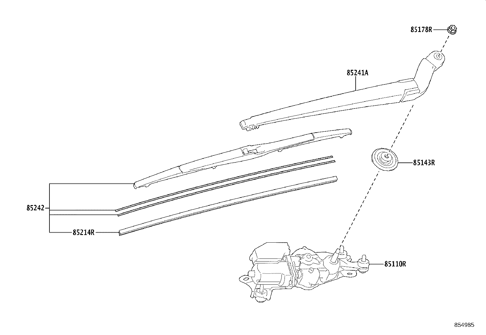 85241-0E150 ARM, REAR WIPER product image