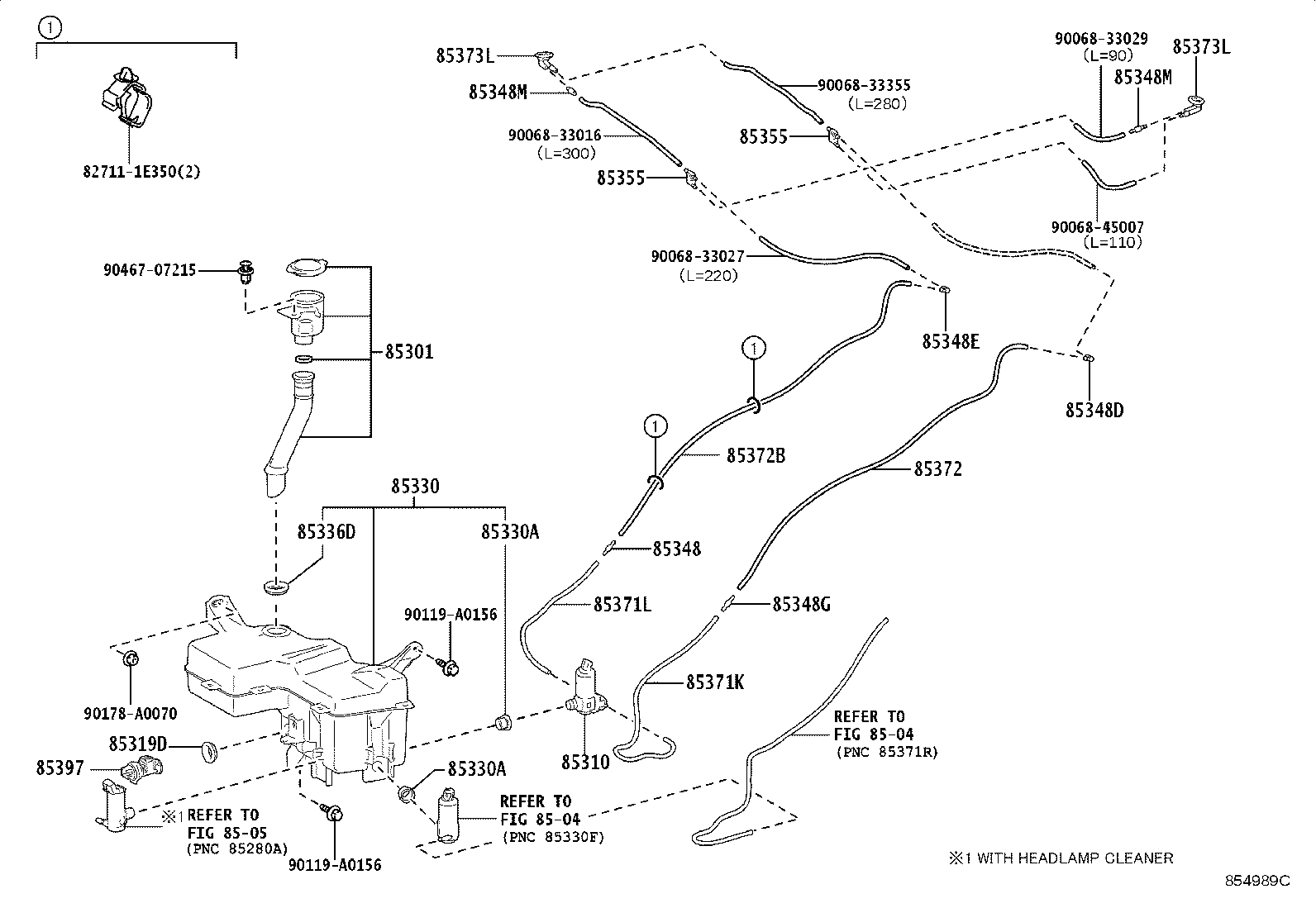 Toyota 90068-33020 HOSE, WINDSHIELD WASHER (FROM JOINT TO JOINT), NO.1