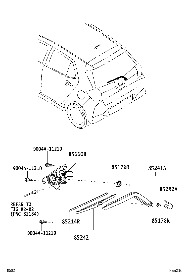 85241-BZ240 ARM, REAR WIPER product image