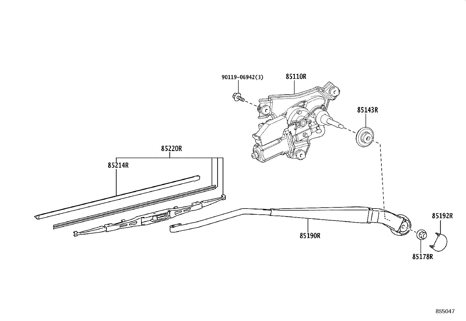 85241-36020 ARM ASSY, REAR WIPER product image