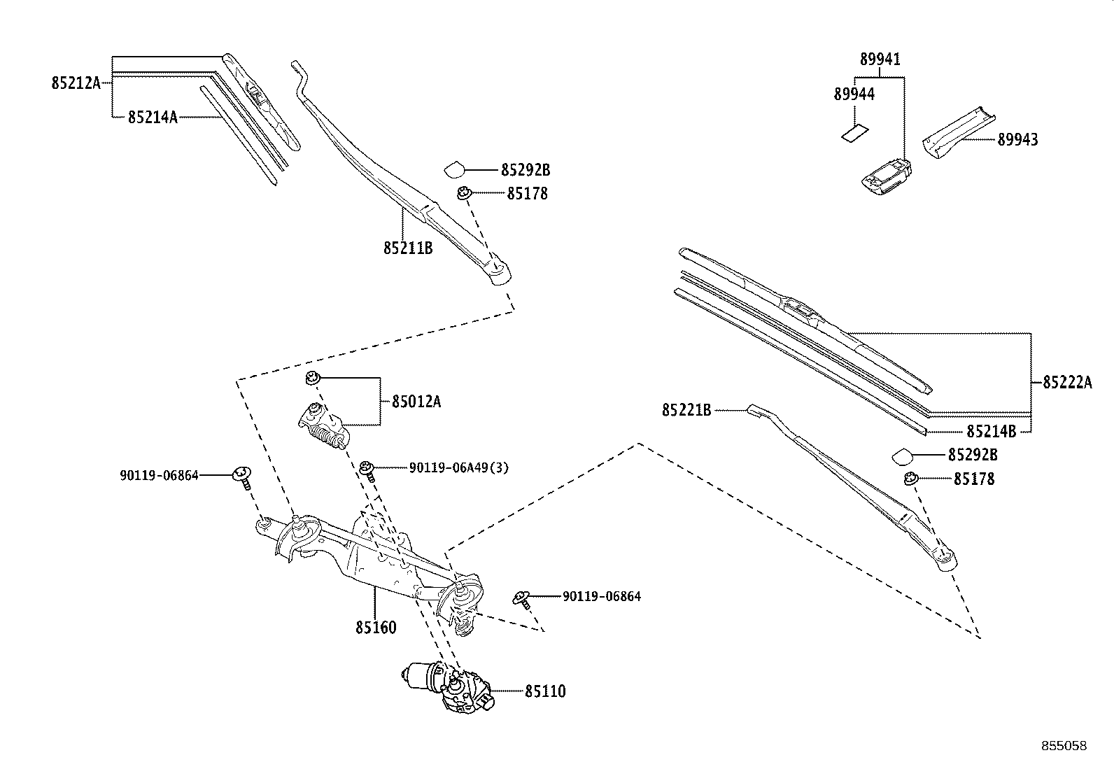 85211-47270 ARM, FRONT WIPER, RH product image