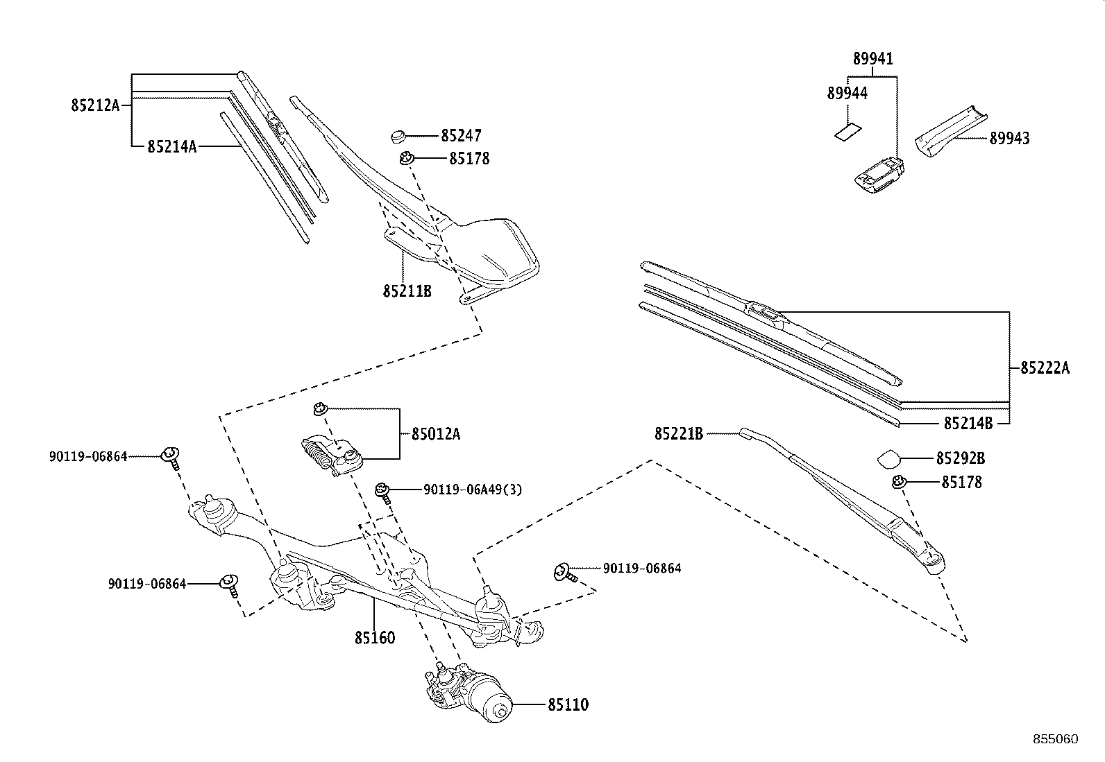 85221-47210 ARM, FRONT WIPER, LH product image