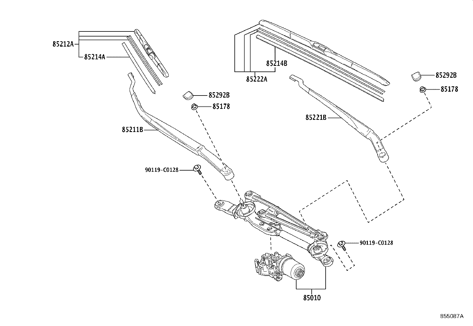 85010-02540 MOTOR & LINK ASSY, FR WIPER product image