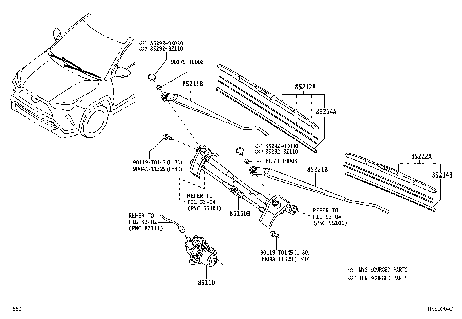 85221-BZ440 ARM, FRONT WIPER, RH product image