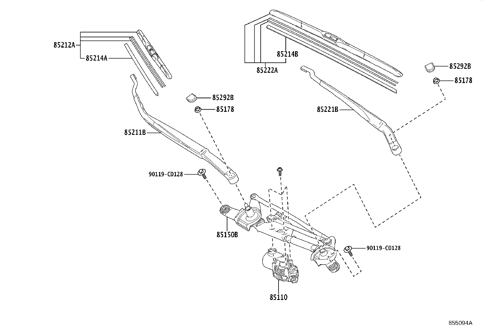 85211-02500 ARM, FRONT WIPER, RH product image