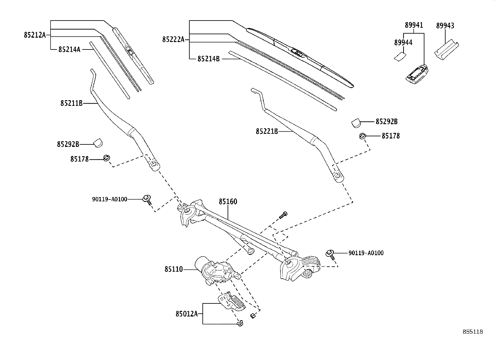 85222-0E160 BLADE, FR WIPER, LH product image