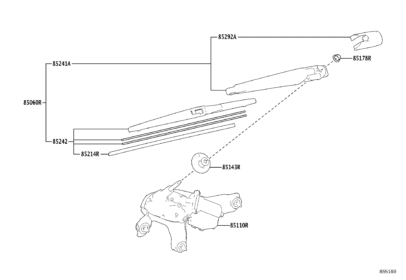 85240-0R050 ARM AND BLADE ASSY, REAR WIPER product image