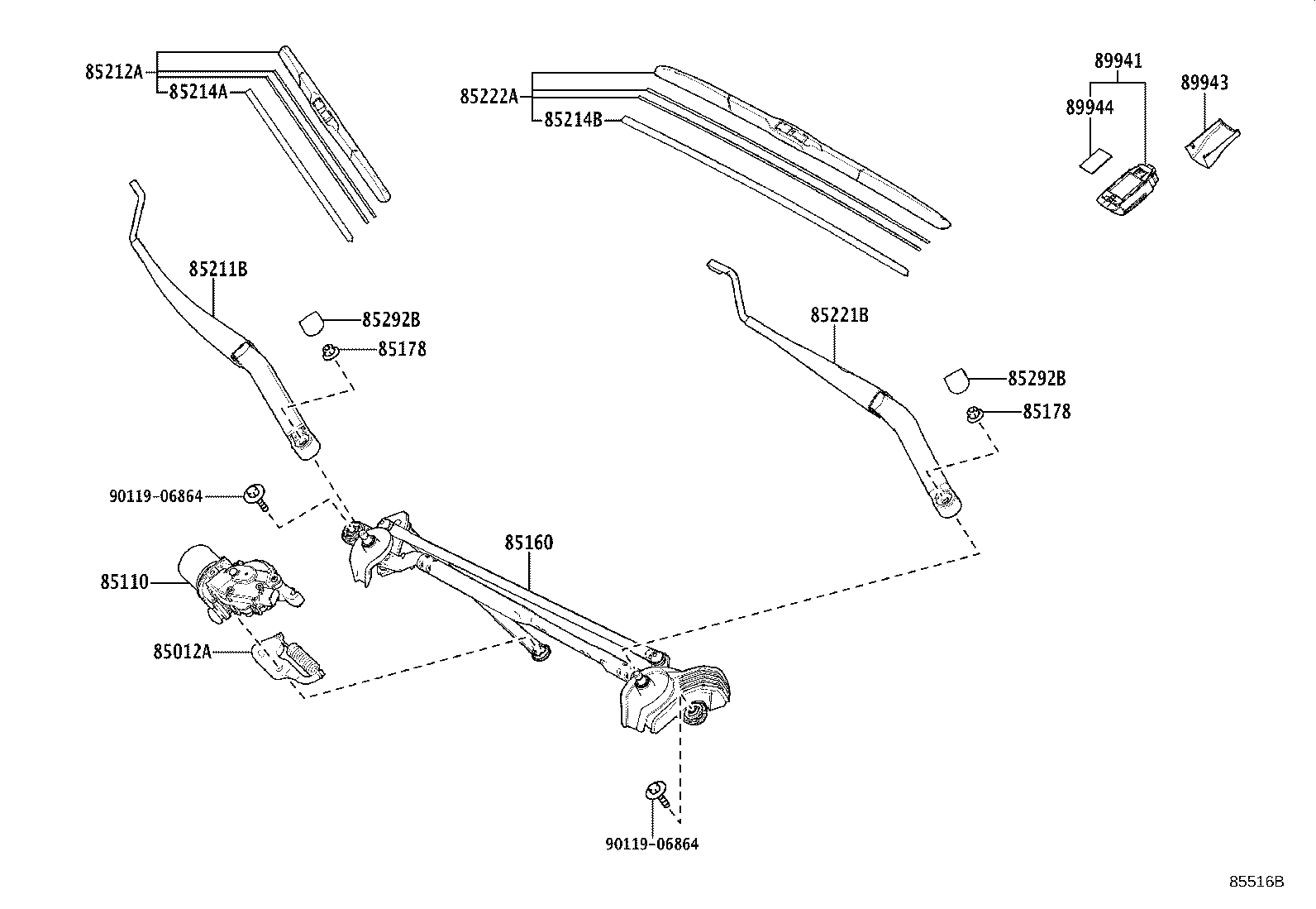 85221-40130 ARM, FRONT WIPER, LH product image