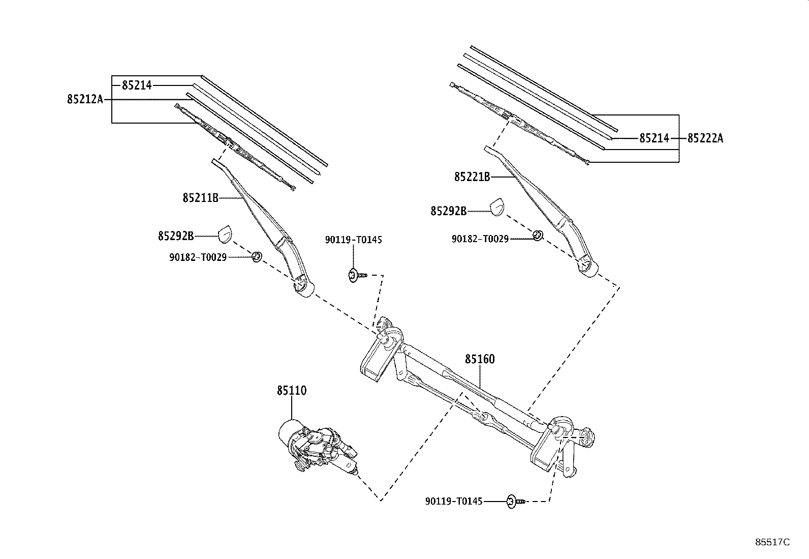 85211-0K260 ARM, FRONT WIPER, RH product image