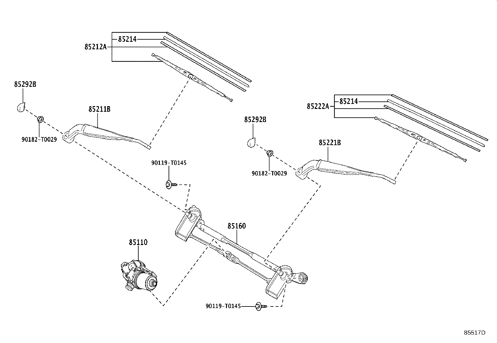 85211-0K260 ARM, FRONT WIPER, RH product image