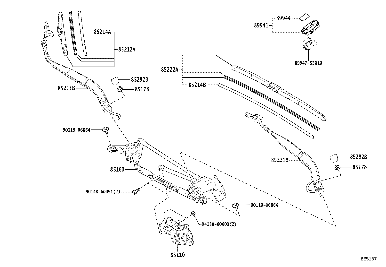 85211-52680 ARM, FRONT WIPER, RH product image