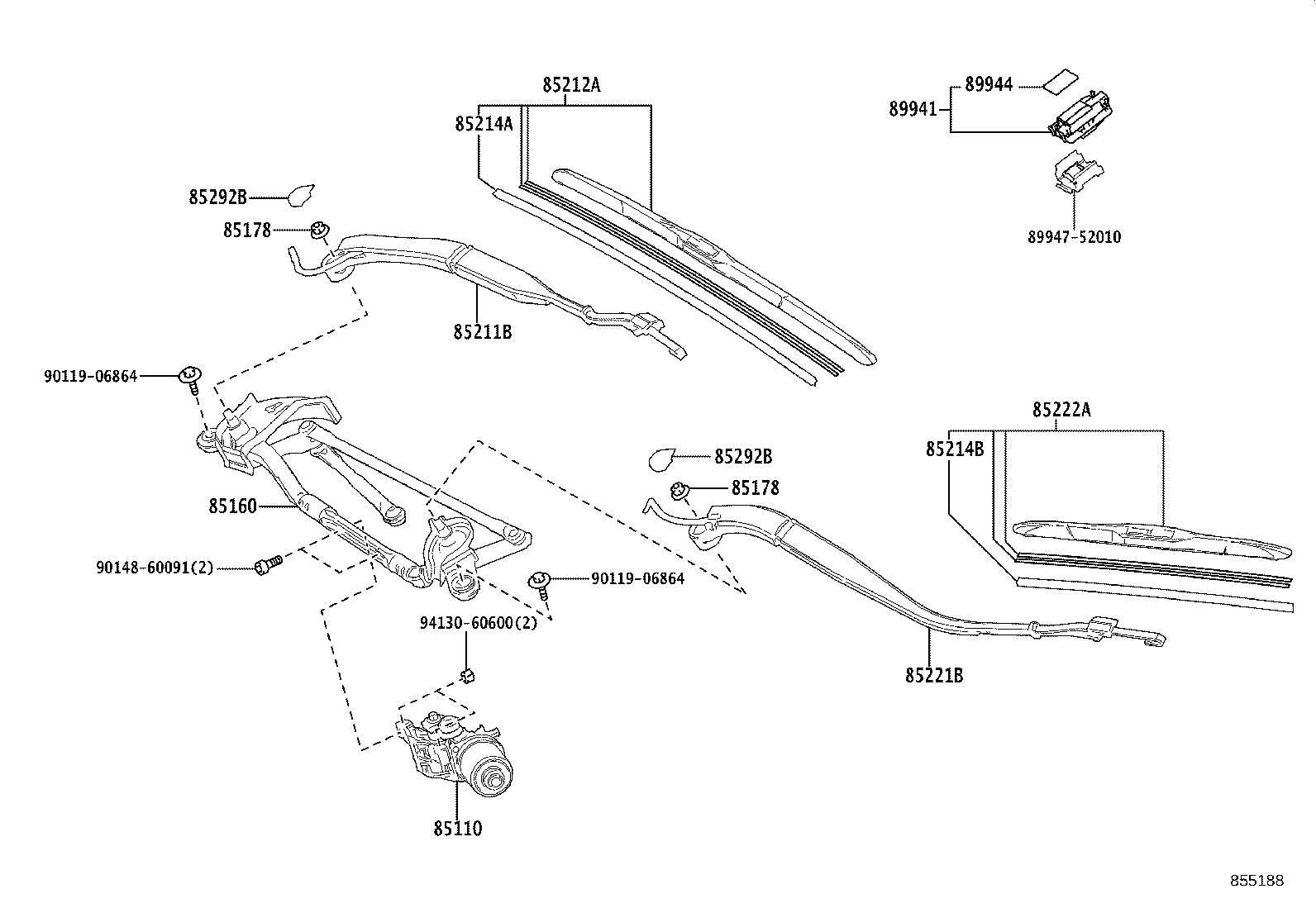 85211-52680 ARM, FRONT WIPER, RH product image
