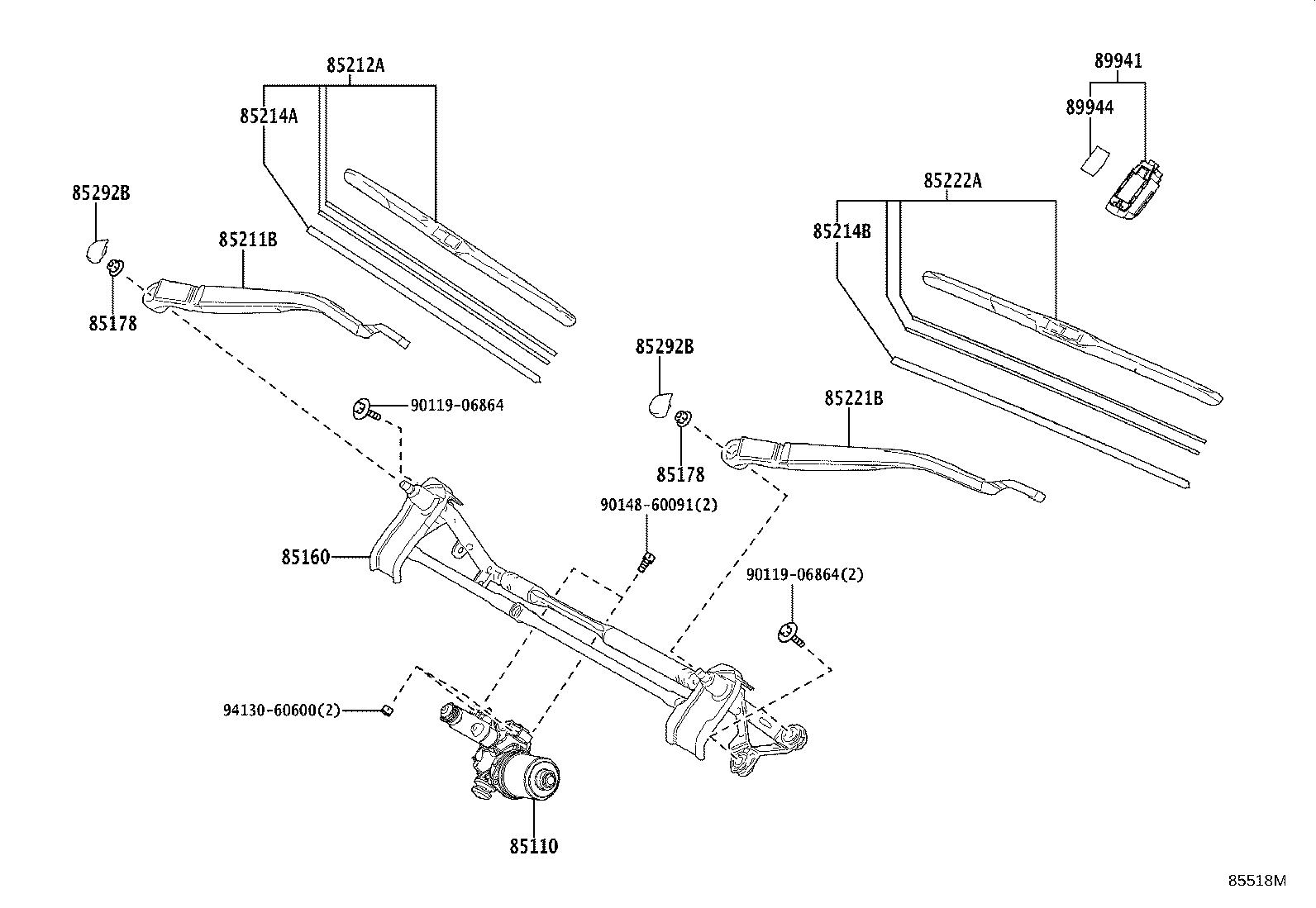 85211-60370 ARM, FRONT WIPER, RH product image