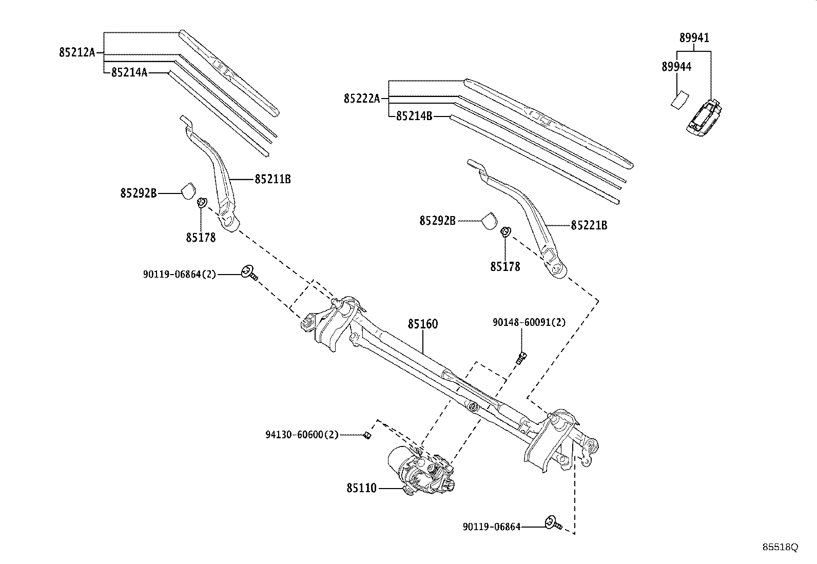 85211-60370 ARM, FRONT WIPER, RH product image