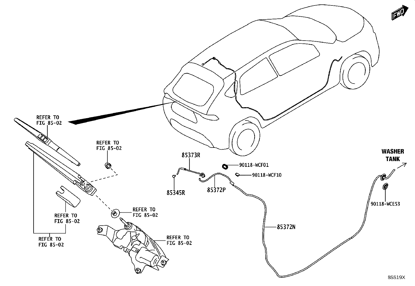 85370-WC004 HOSE, REAR WASHER (FROM JOINT TO JOINT), NO.2 product image