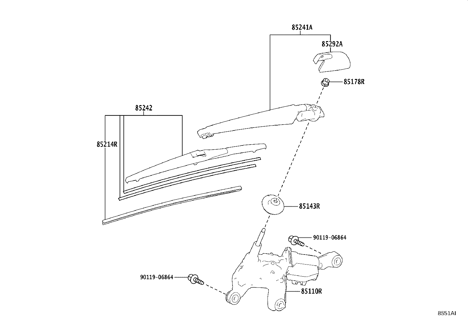 85130-30280 MOTOR ASSY, REAR WIPER product image