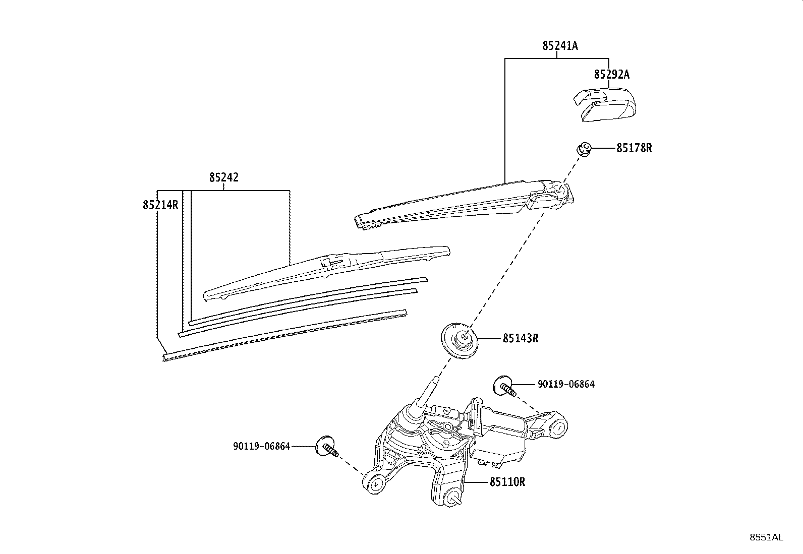 85241-30070 ARM, REAR WIPER product image