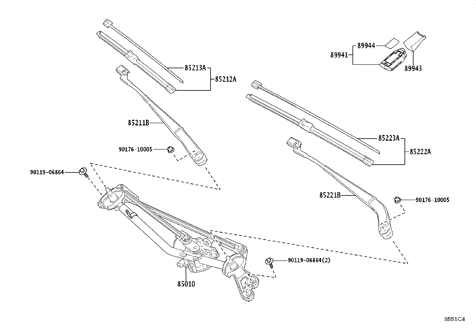 85221-35170 ARM, FRONT WIPER, LH product image