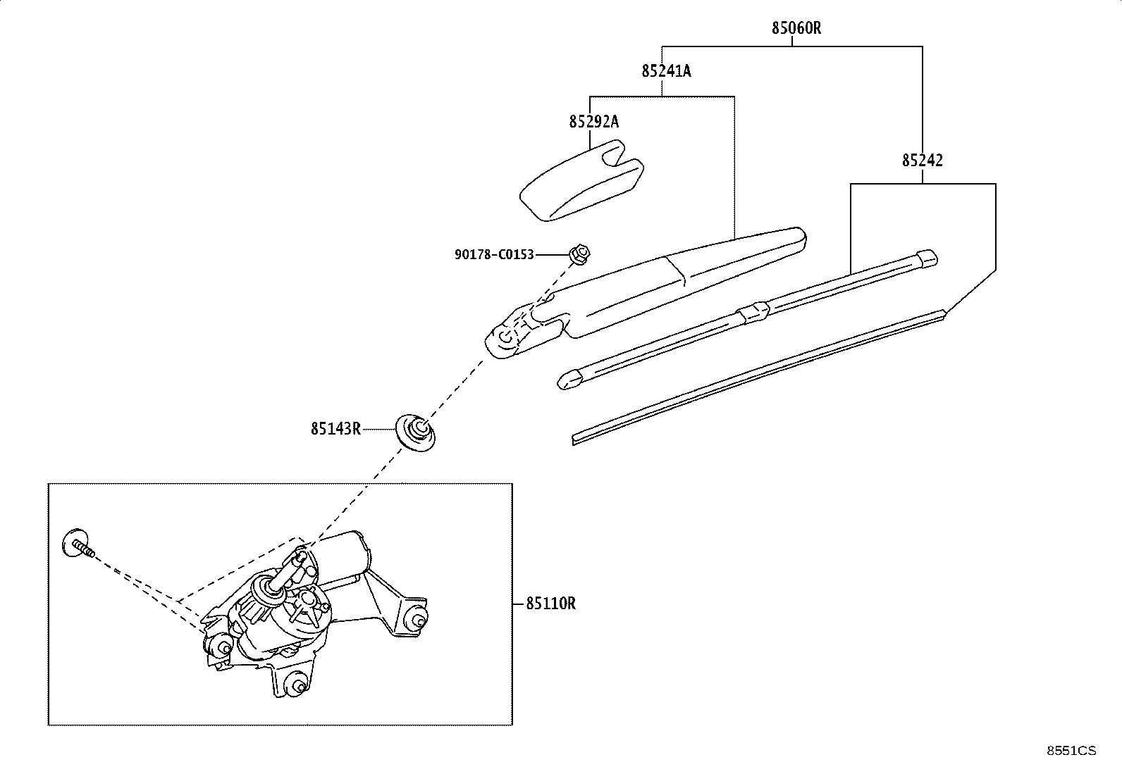 85240-YL020 ARM AND BLADE ASSY, REAR WIPER product image