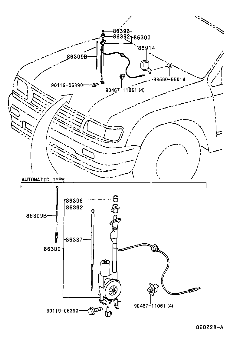 Toyota 86300-04050 ANTENNA ASSY, W/HOLDER