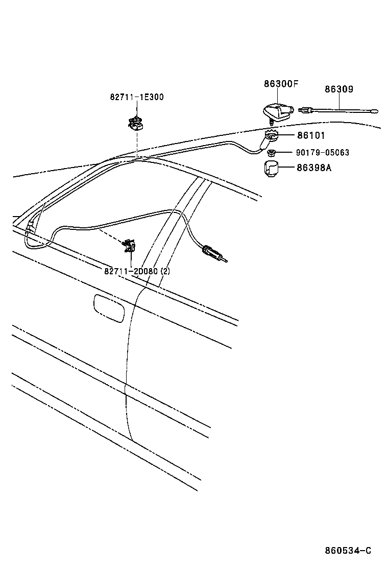 86309-05030 POLE SUB-ASSY, PILLAR ANTENNA product image