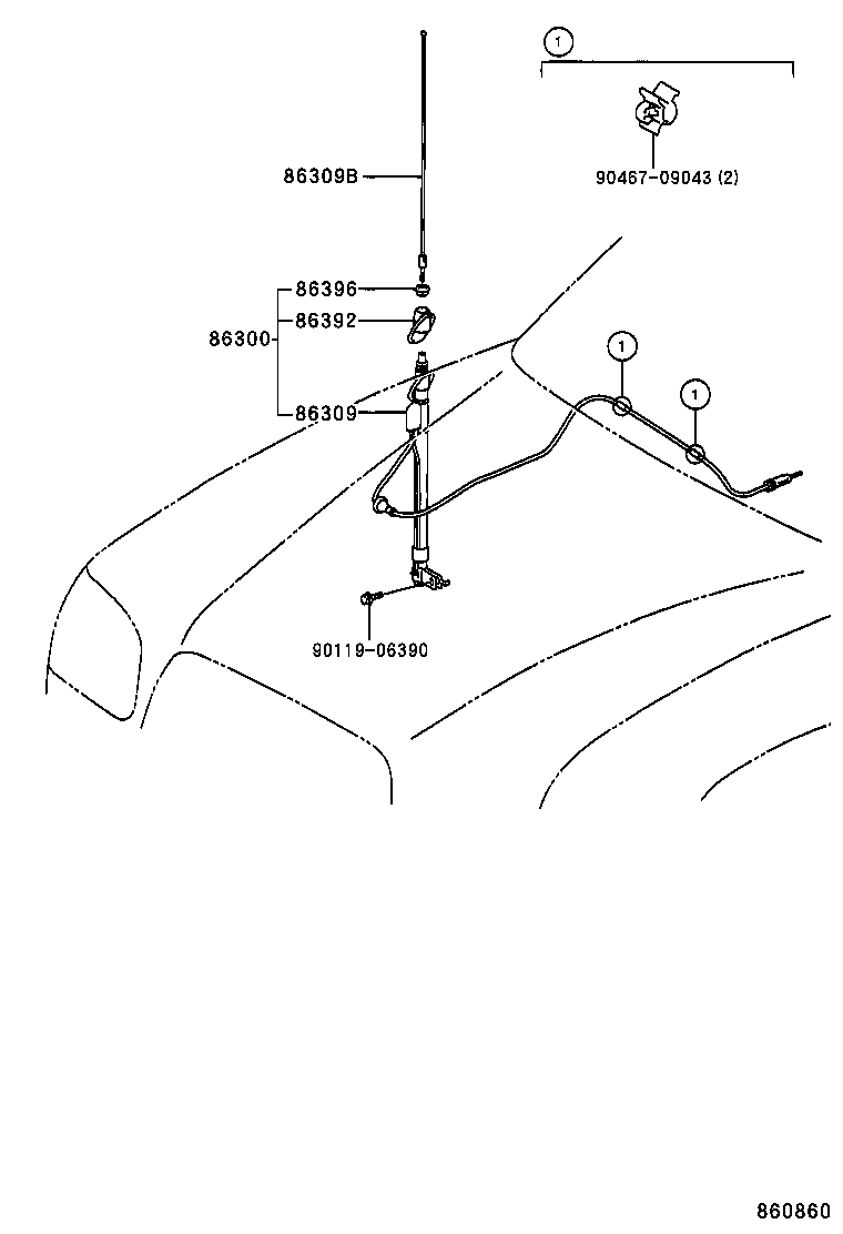 86309-AF020 POLE SUB-ASSY, PILLAR ANTENNA product image