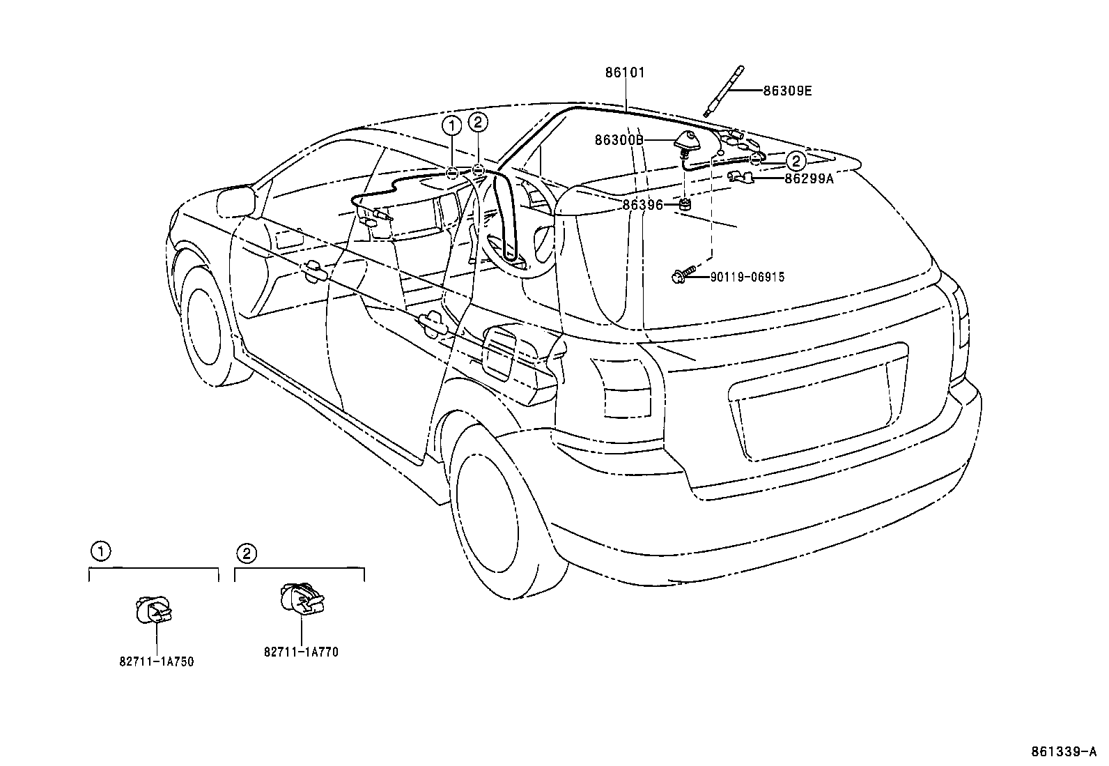 86309-12150 POLE SUB-ASSY, ROOF ANTENNA product image