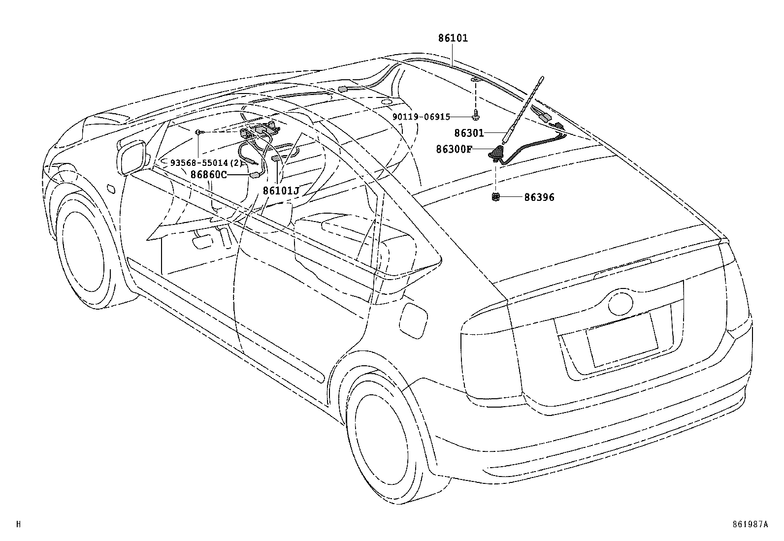 Toyota 86101-47110 CORD SUB-ASSY, ANTENNA, NO.2