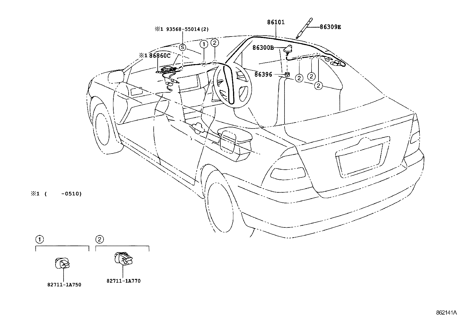 86309-13010 POLE SUB-ASSY, ROOF ANTENNA product image