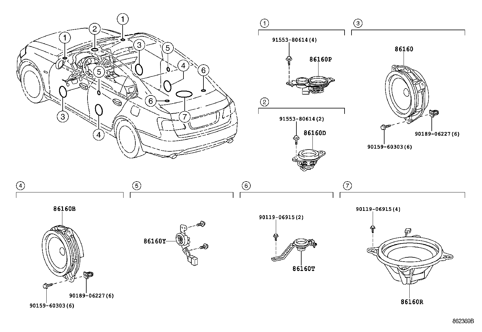 Toyota 86160-0WC00 SPEAKER ASSY, FRONT NO.2