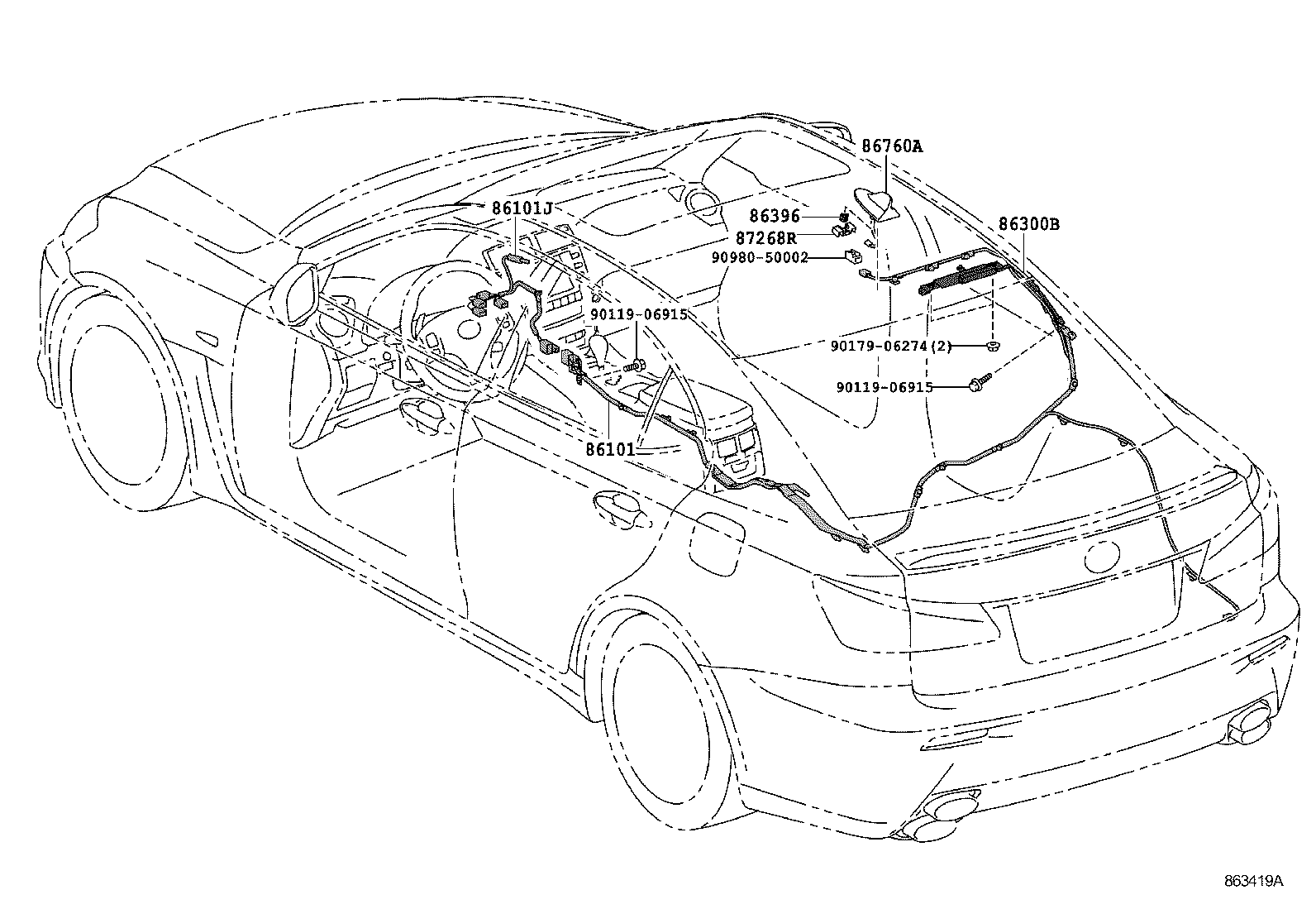 Toyota 86760-53010-C2 ANTENNA ASSY, TELEPHONE