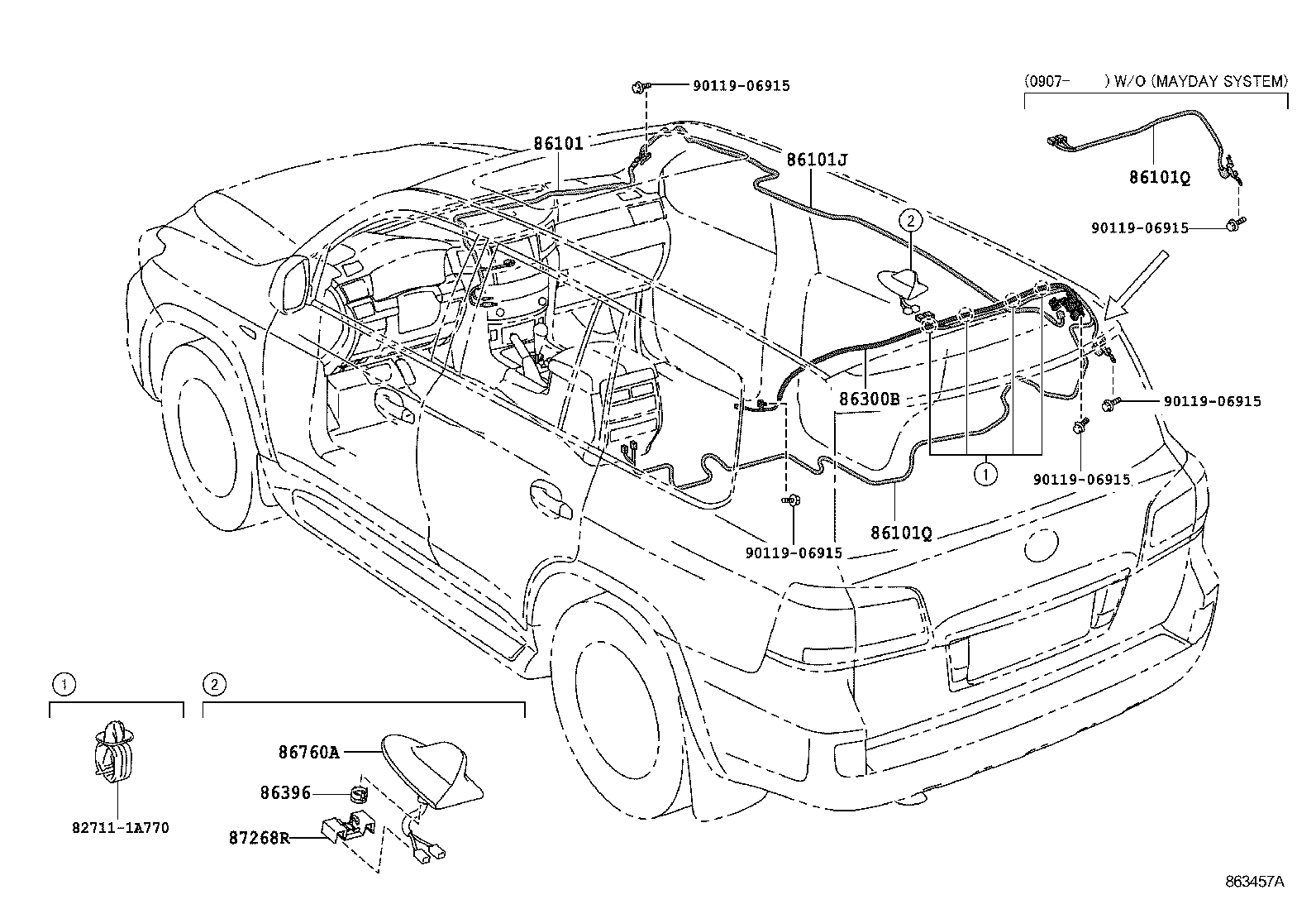 Toyota 86705-60160 CORD SUB-ASSY, ANTENNA, NO.4
