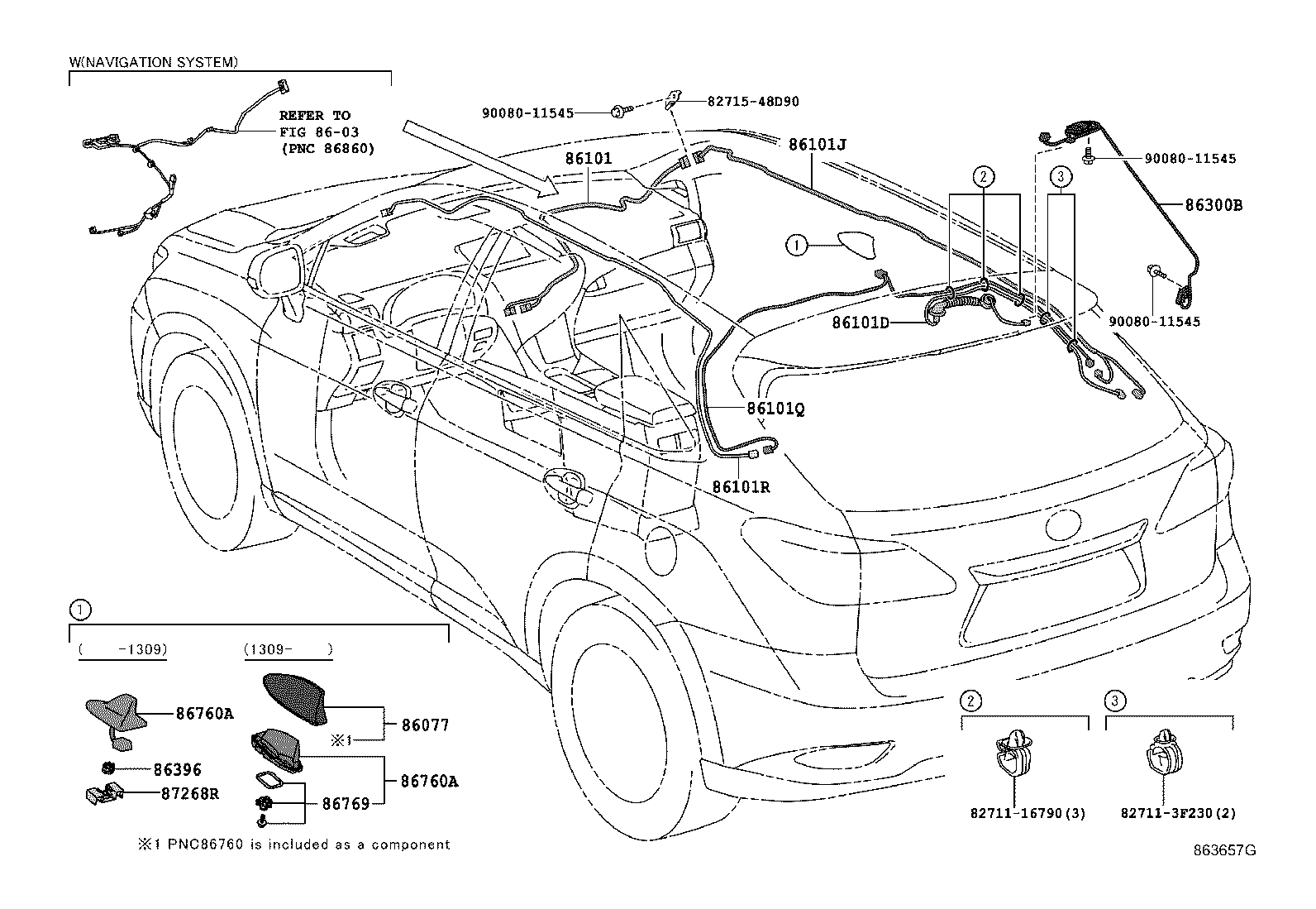 Toyota 86101-0E080 CORD SUB-ASSY, ANTENNA, NO.2