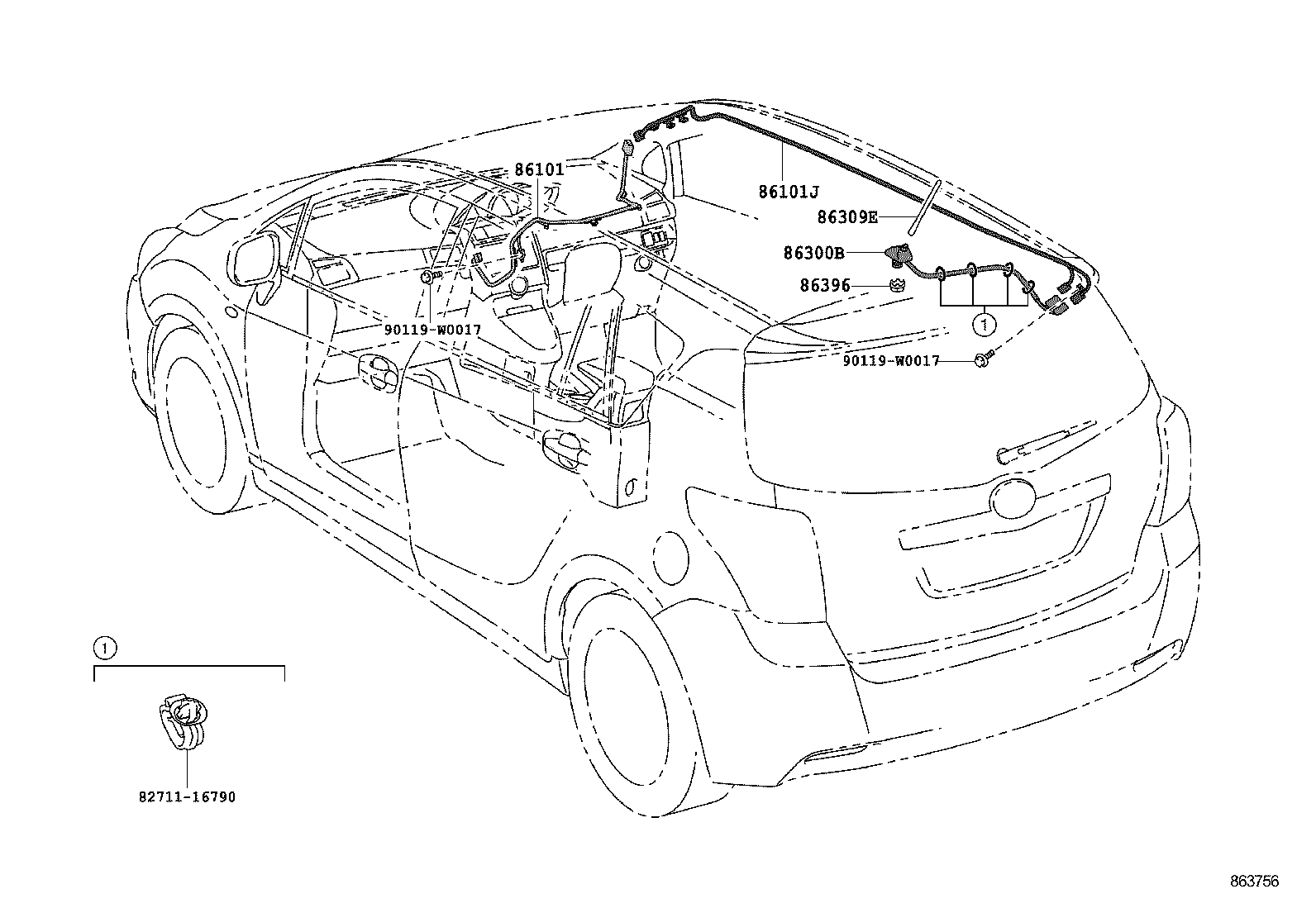 86309-05050 POLE SUB-ASSY, ROOF ANTENNA product image