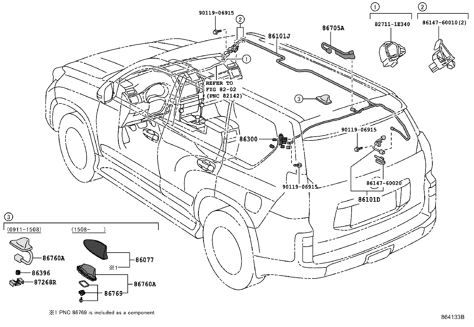 Toyota 86101-60C30 CORD SUB-ASSY, ANTENNA, NO.2