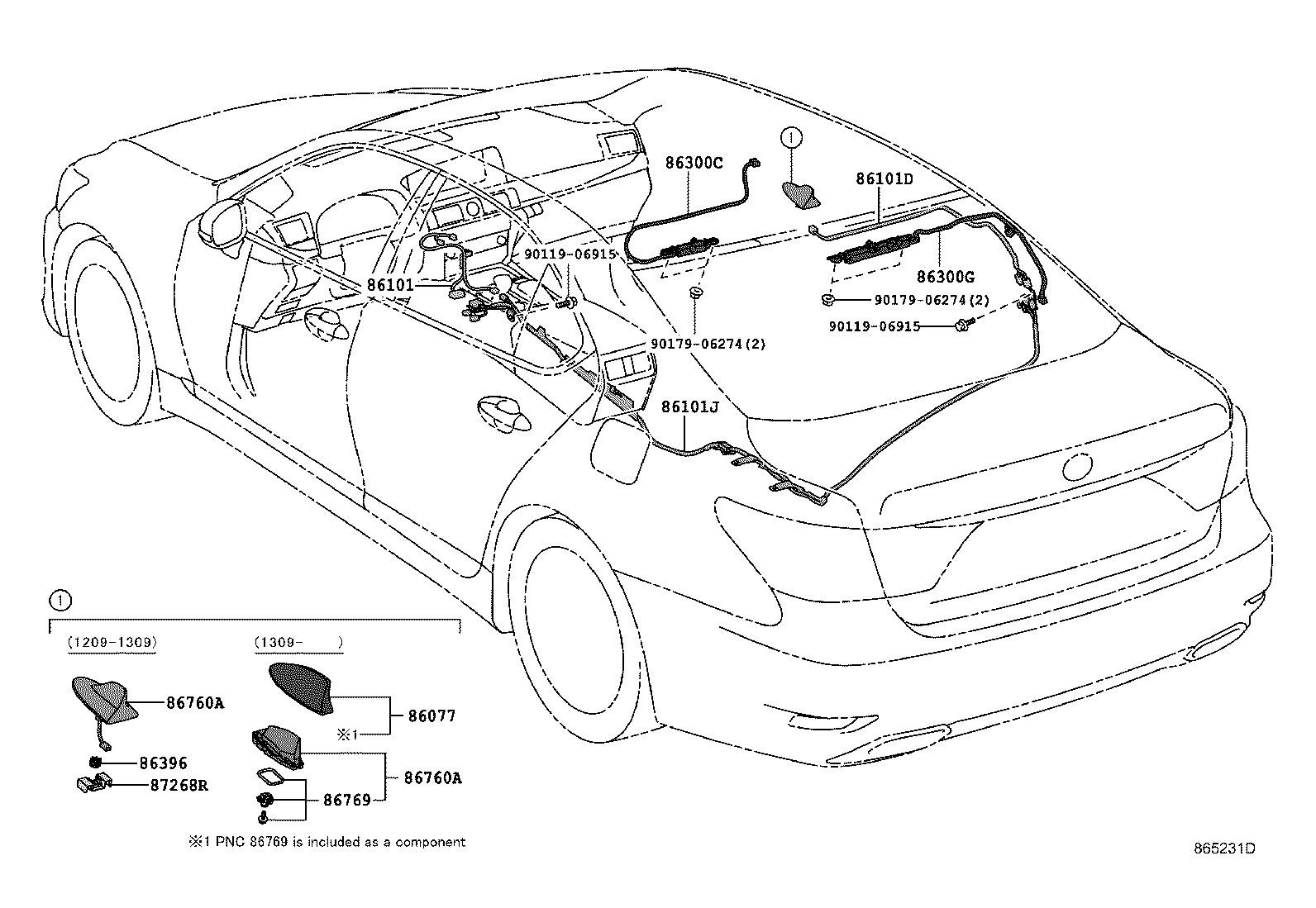Toyota 86101-50E50 CORD SUB-ASSY, ANTENNA, NO.2