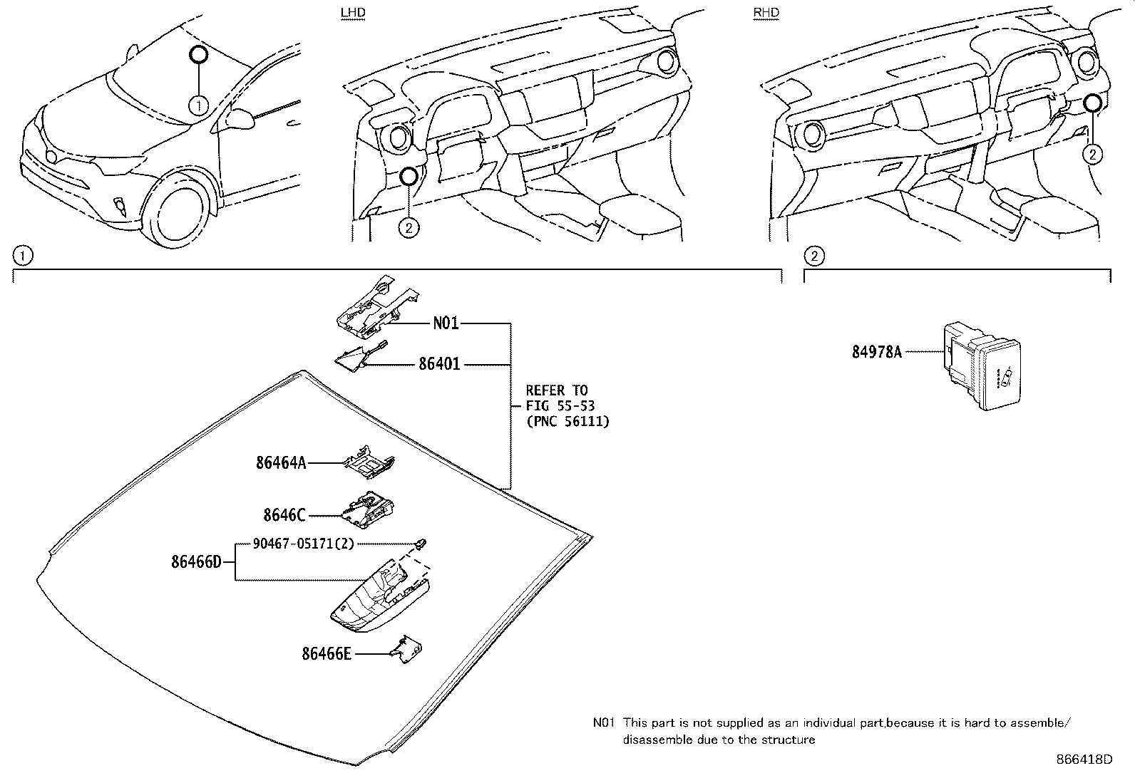 86401-48030 HOOD SUB-ASSY, FORWARD RECOGNITION W/HEATER product image